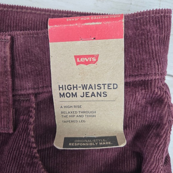 Levi's Corduroy Pants 25x29 Burgundy High Waisted Mom Jeans Tapered Leg NEW - Picture 5 of 14